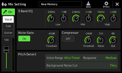 Mic Setting screen showing vocal controls